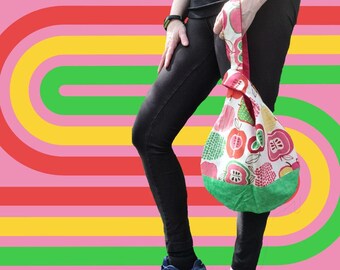 Retro Apple Japanese Knot Bag, Wristlet Bag, Vintage Vibe Bag