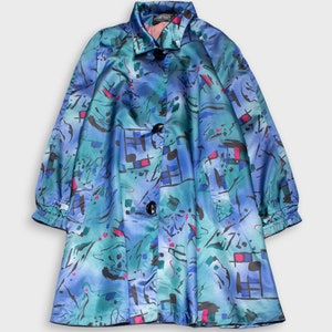 Manteau en satin bleu à motif abstrait des années 80 image 2