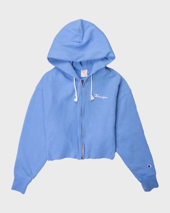 Y2k Authentic Champion Blue Cropped Sweatshirt Hoodie Etsy