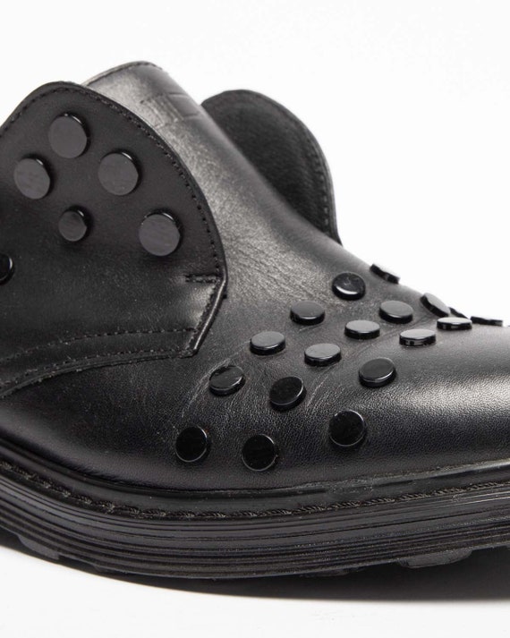 CULT BLACK LEATHER Studded Slip-on Shoes 