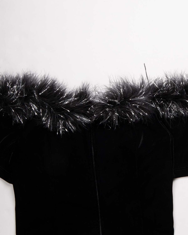 Y2k Black Velvet Sparkle Faux Fur Short Sleeve Top - Etsy