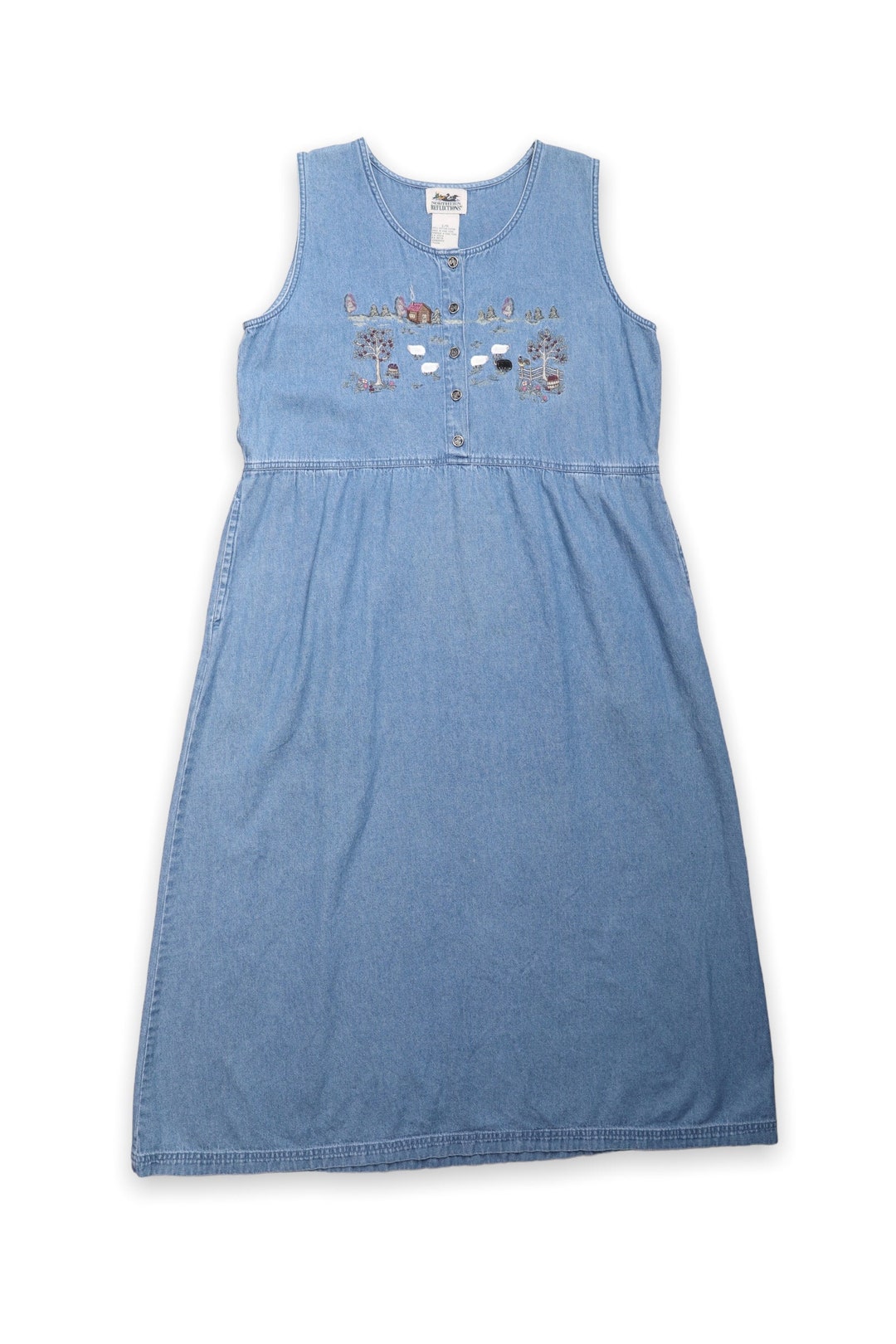 Light Blue Denim Maxi Dress With Embroidered Farmyard Design - Etsy