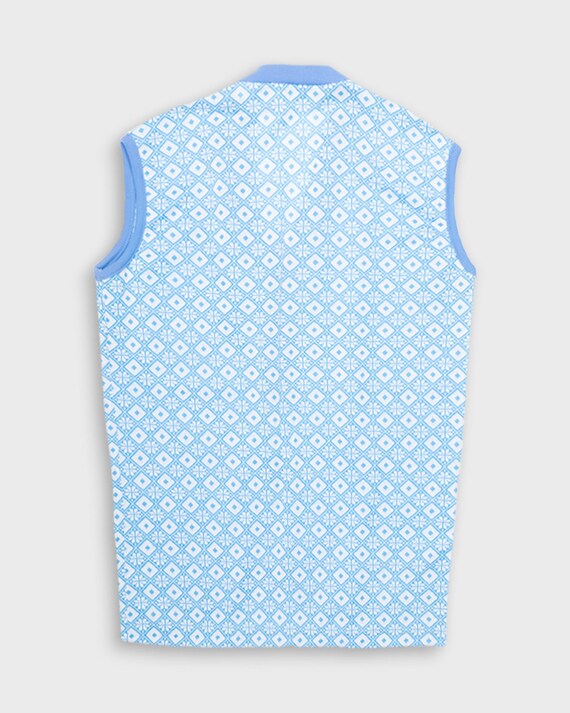 Blue sleeveless jumper clearance