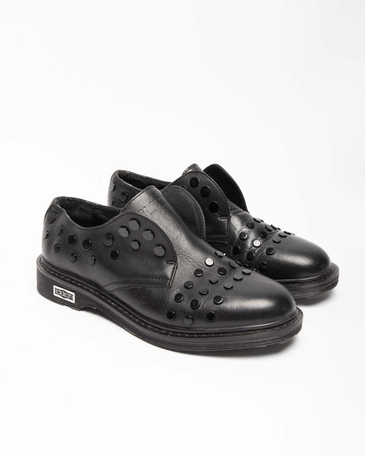 CULT BLACK LEATHER Studded Slip-on Shoes