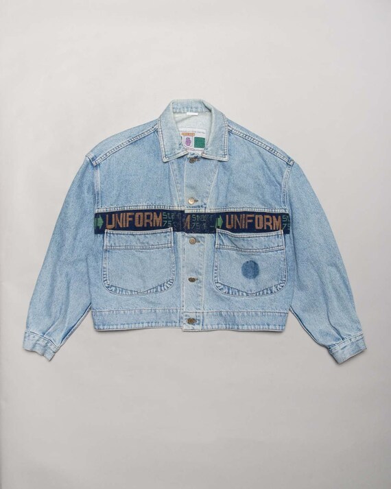 UNIFORM '80S denim casual fit cropped blue jacket Gem