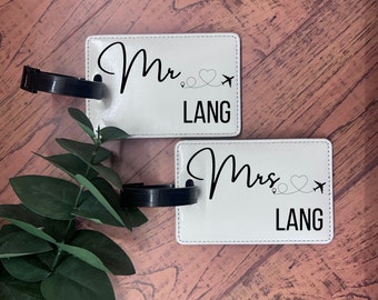 Matching Mr & Mrs Luggage Tags Set -Couples Luggage Tags Set - Honeymoon Luggage Tags - Husband and Wife Luggage Tags - Leather Luggage Tags