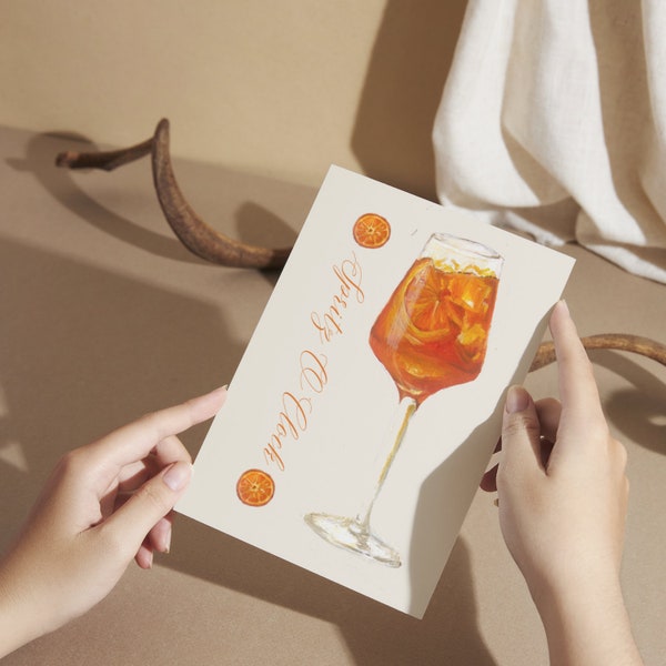 Aperol Spritz Handpainted Design Cocktail Gift Card, Occasion Gift, Gift for Cocktail Lovers, Hand painted Card, Unique Gift