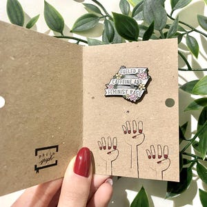 Fueled by Caffeine and Feminist Rage enamel pin + greeting card // Girl Power, gift for feminist, climate change, feminism