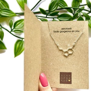 Serotonin necklace, chemistry necklace, science necklace, graduation necklace, geometry necklace, minimalist jewelry