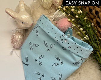Easter Blue Bunnies Reversible with Stars Dog or Cat Bandana | Spring Daisy dog Bandana | Easter Gift | Snap on  | Over the Collar Bandana