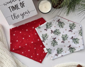 Mistletoe and Stars Dog Bandana – Christmas Gift, Handmade for Dogs and Cats