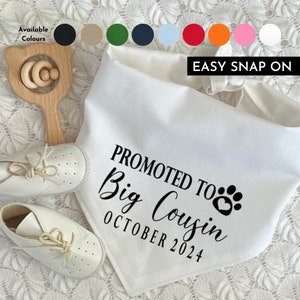 Promoted to Big Cousin Personalized Dog Bandana, Baby Shower, Baby News Snap-on Bandana, Pregnancy Announcement, Gender Reveal