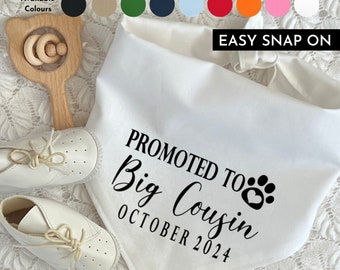 Promoted to Big Cousin Personalized Dog Bandana, Baby Shower, Baby News Snap-on Bandana, Pregnancy Announcement, Gender Reveal