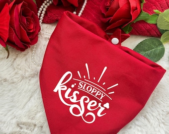 Sloppy Kisser Valentine Dog or Cat Bandana, Valentines Day Bandana, Snap on snap off