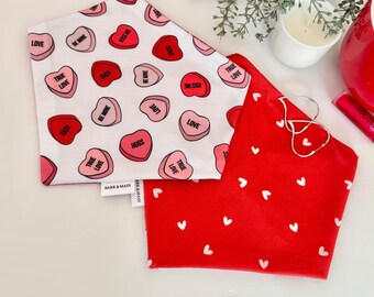 Conversation Kisses and Red Hearts Reversible Dog Bandana for Valentines Day Gift