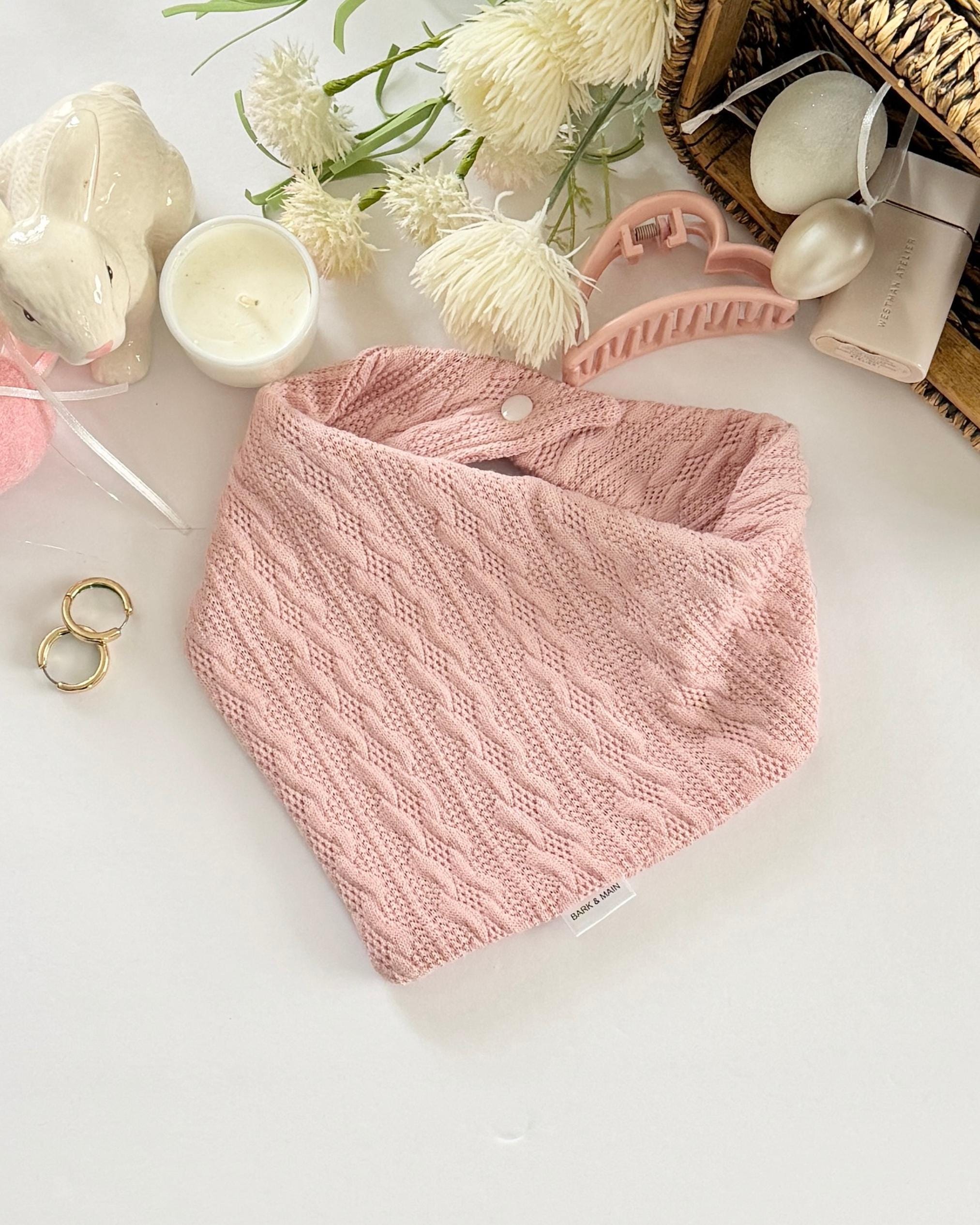 Pink Knit Dog Bandana for Easter