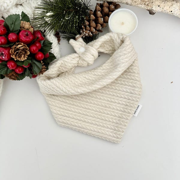 Cream Knit Christmas Dog Bandana, Christmas Gift, Stocking Stuffer