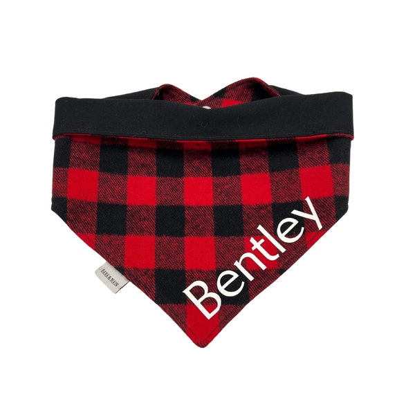 Plaid Snap-on Dog or Cat Bandana | Flannel dog Bandana | Reversible | Small Dog Bandana | Puppy Welcome | Custom Dog Bandana