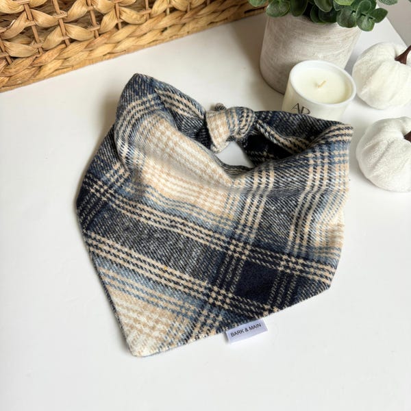 Soft Blue Plaid Dog or Cat Bandana | Sweater dog Bandana
