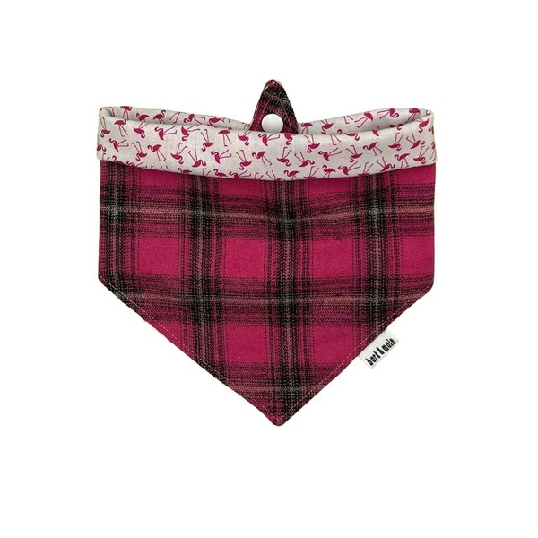 Fall Pink Plaid Fabric Dog Bandana, Snap-on, Reversible, Custom Dog Bandana, Puppy Welcome, Girl Dog