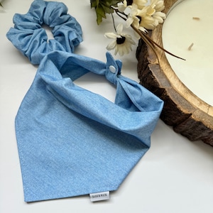 Light Denim Dog Bandana,  Snap-on Dog Bandana