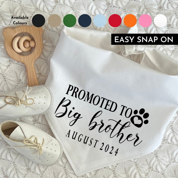 Promoted to Big Brother Personalized Dog Bandana, Baby Shower, Baby News Snap-on Bandana, Pregnancy Announcement, Gender Reveal