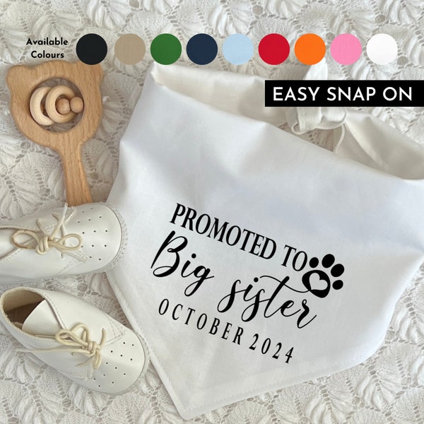 Promoted to Big Sister Personalized Dog Bandana, Baby Shower, Baby News Snap-on Bandana, Pregnancy Announcement, Gender Reveal