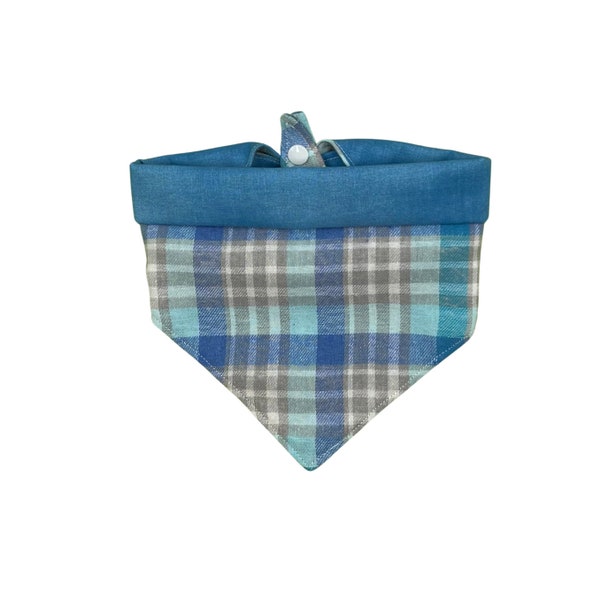 Blue Plaid Tartan Dog Bandana, Flannel Pajama Bandana, Spring or Fall Fashion, Flannel Fabric,  Fall Fabric, Dog Bandana, Snap-on