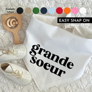 Grand Soeur Dog Bandana personalized gender reveal baby minimal gift,  Baby Shower, Baby News Snap-on Bandana, New Addition