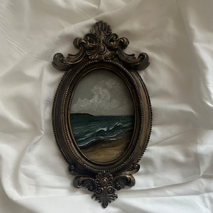 Vintage framed seascape oil painting Original oval antique tropical wall art Framed beach oil painting gallery Original coastal art image 1