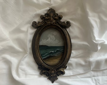 Vintage framed seascape oil painting | Original oval antique tropical wall art | Framed beach oil painting gallery | Original coastal art