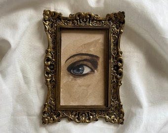 Framed lover's eye watercolor paintings gallery, gothic vintage eye painting, antique eye painting, framed original handmade eye painting