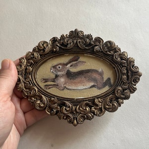 Vintage framed bunny portrait, gothic original handmade rabbit painting, bunny oil painting, original oil painting wall gallery, bunny art Bunny 2