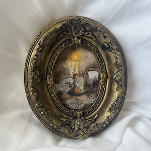 Ingelijst origineel kaars in het donker aquarel schilderij | Het kan worden opgehangen en neergezet