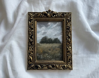 Vintage Golden Framed oil painting landscape, Original and authentic hand painted French countryside artwork French Antique framed landscape