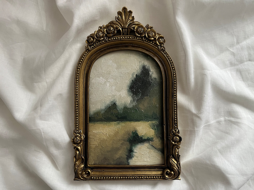 Vintage Golden Framed Oil Painting Landscape, Original and Authentic