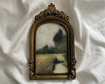 Vintage Golden Framed oil painting landscape, Original and authentic hand painted French countryside artwork French Antique framed landscape