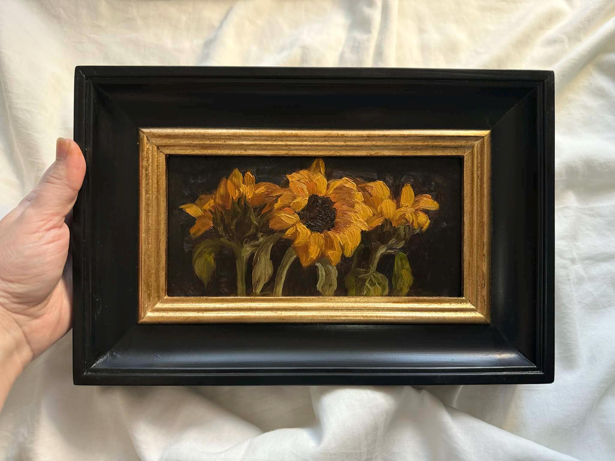 Original Sunflower Oil Painting | Black and Gold Statement Frame