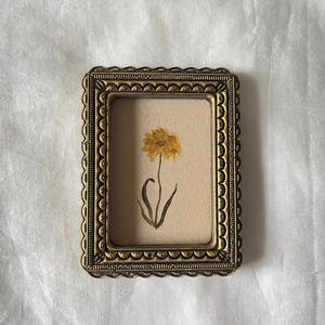 Klein origineel aquarel schilderij in gouden lijst, stilleven bloem, authentiek geschenk, botanische bloemillustratie tekening in unieke lijst