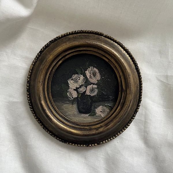 Vintage Framed Painting Tiny Etsy