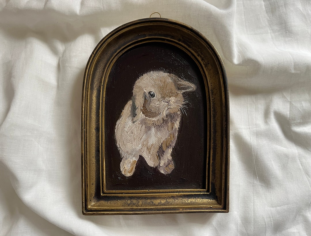 Vintage Framed Bunny Portrait, Antique Original Handmade Rabbit ...