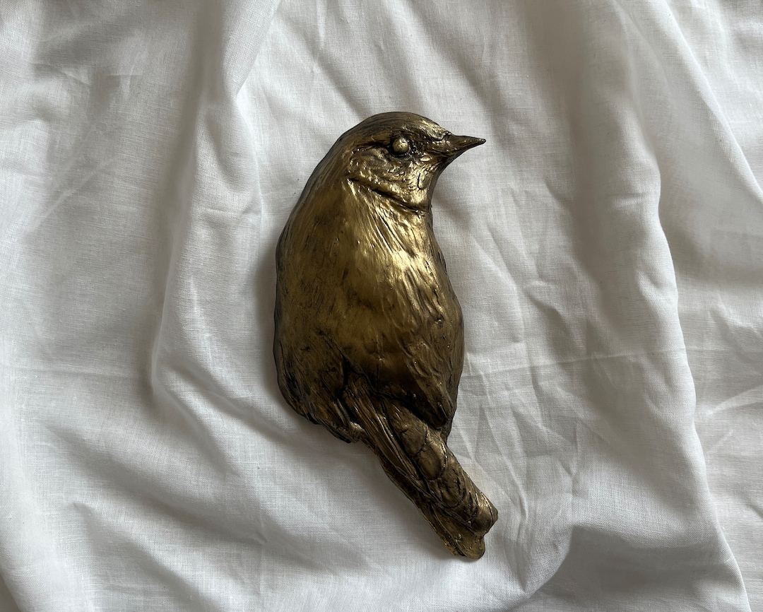 Mural Golden Bird Sculpture, Original Made by Artist Bird Wall Sculpture, Handmade Bird Wall