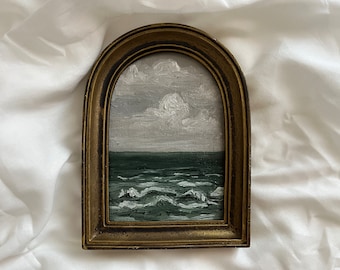 Vintage framed seascape oil painting | Original arched antique tropical wall art | Framed beach oil painting gallery | Original coastal art