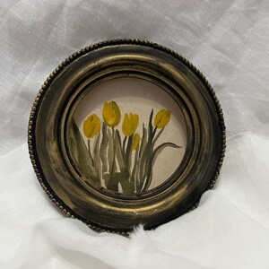 Piccolo dipinto originale ad acquerello incorniciato, natura morta, tulipani originali, fiori, illustrazione murale botanica autentica in edizione limitata