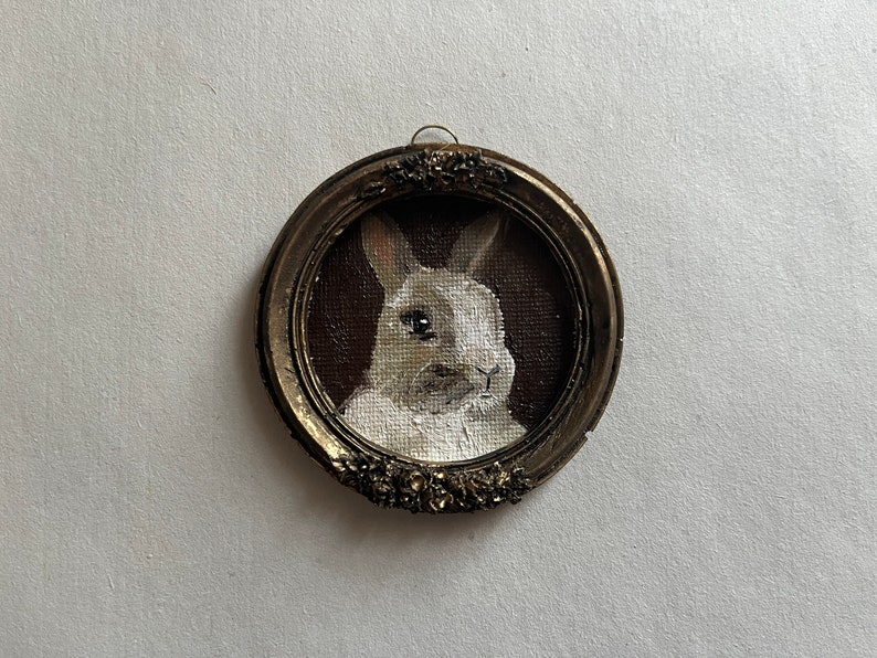 Vintage framed bunny portrait, gothic original handmade rabbit painting, bunny oil painting, original oil painting wall gallery, bunny art image 8