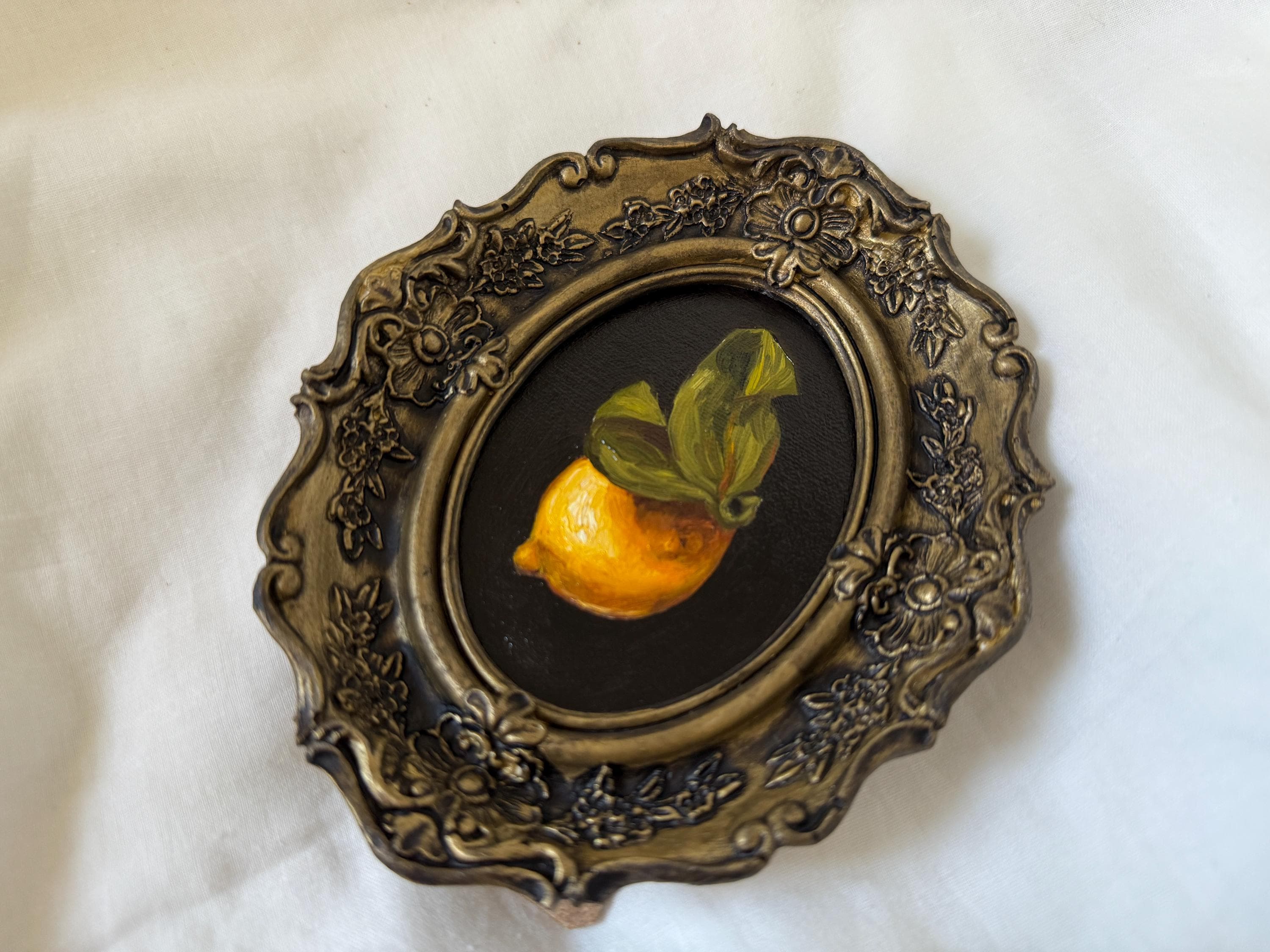 レモンの静物画 木製フレーム付き レモンの静物画 木製フレーム付き ヴィンテージ風の額入りレモンの静物画、