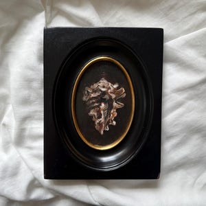Shell oil painting in vintage wooden frame