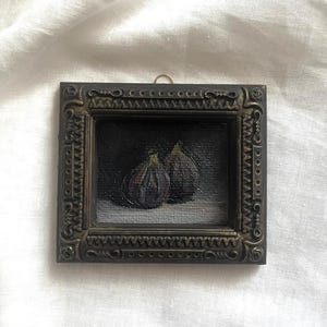 Vintage framed still life with figs, Original handmade oil painting in handmade golden frame, Antique still life with fruits art unique gift
