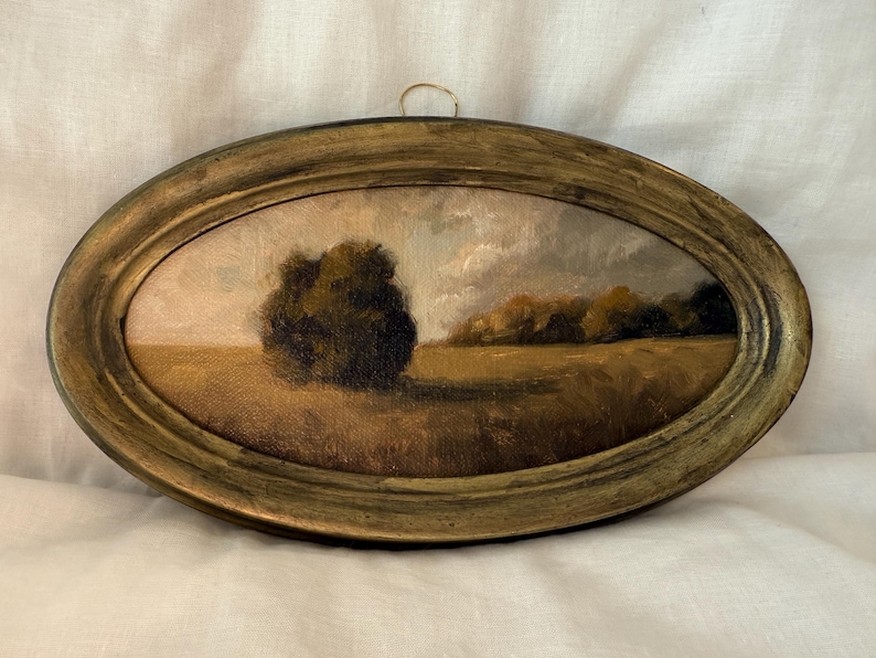 Small framed oil painting | french countryside landscape, country fields wall decor | Can be hung and displayed