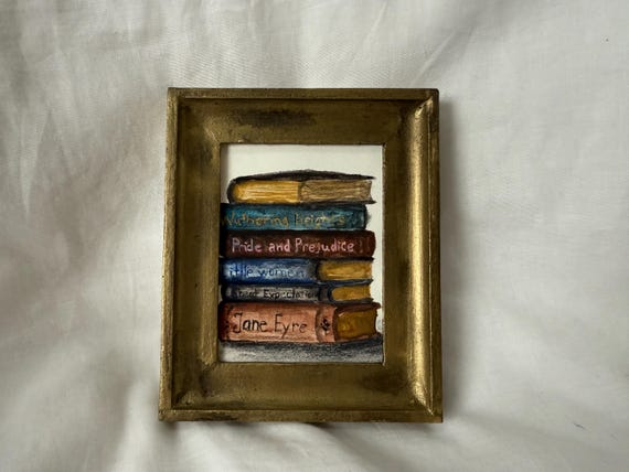Classical Books Watercolor – Framed Original Illustration, Vintage Library Decor, Literary Gift, Hand-Painted Book Lover Artwork